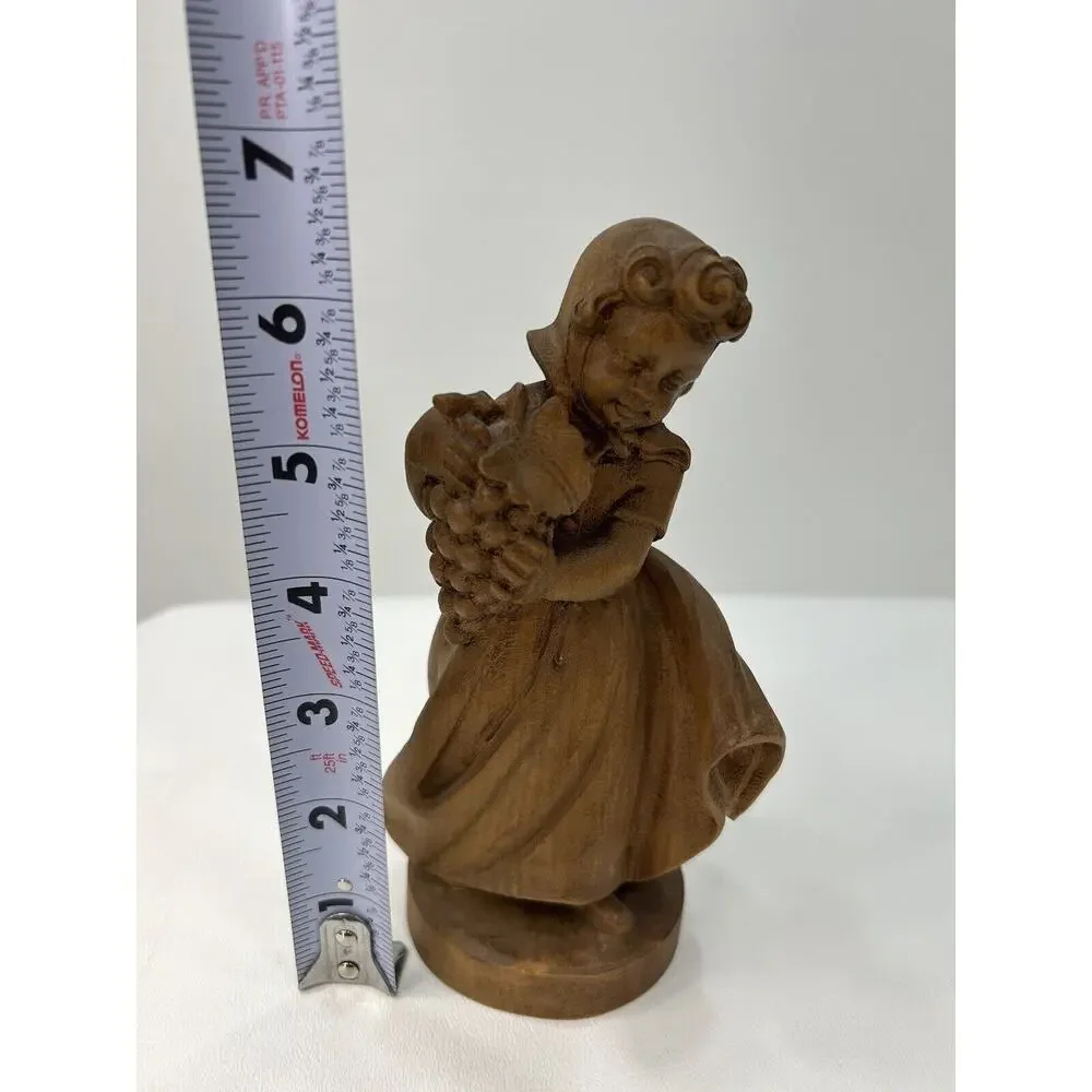 Vintage 1960s‎ Hand Carved Wood German Oberammergau Girl Holding Grapes Numbered